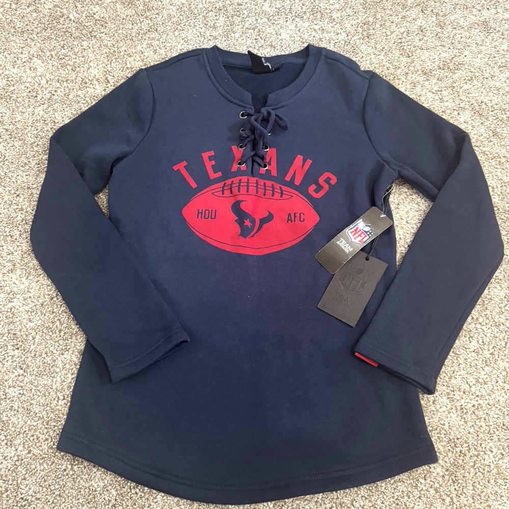 NWT NFL Team Apparel Houston Texans Lace-Up‎ Long Sleeve Navy Blue Shirt Size S
